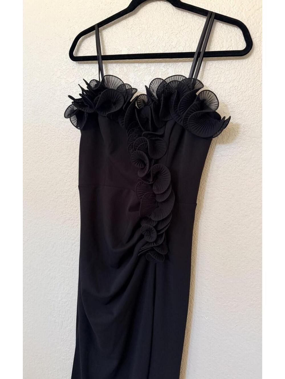 New Xscape KIMBERLY SCUBA CREPE CHIFFON RUFFLE STRAPLESS FLOOR LENGTH DRESS Sz 6 - Picture 6 of 11
